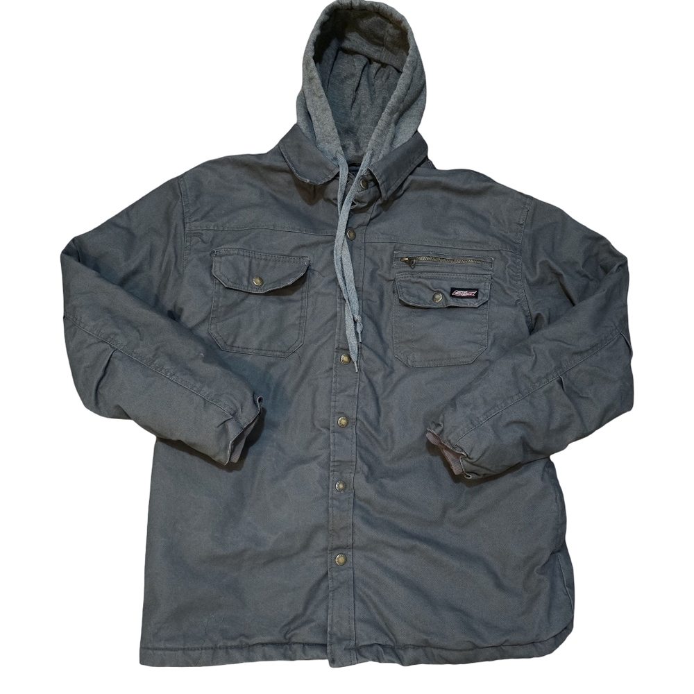 Y2k Dickies Gray Quilt Line Workwear Jacket With Hoodie Canvas Chore Coat XL